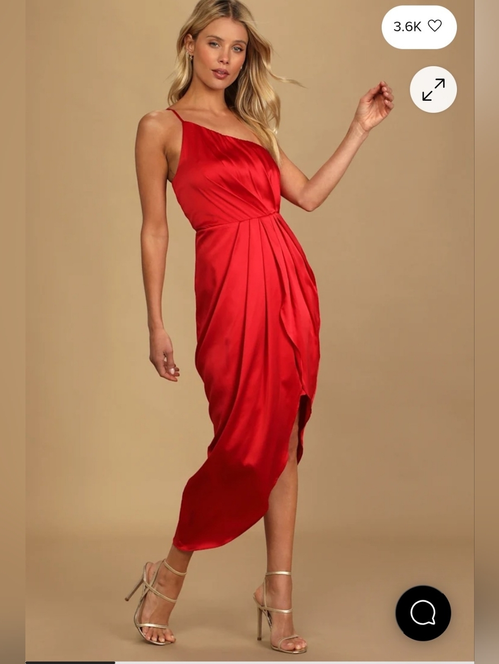 Law of Attraction Red Satin One-Shoulder Asymmetrical Midi Dress